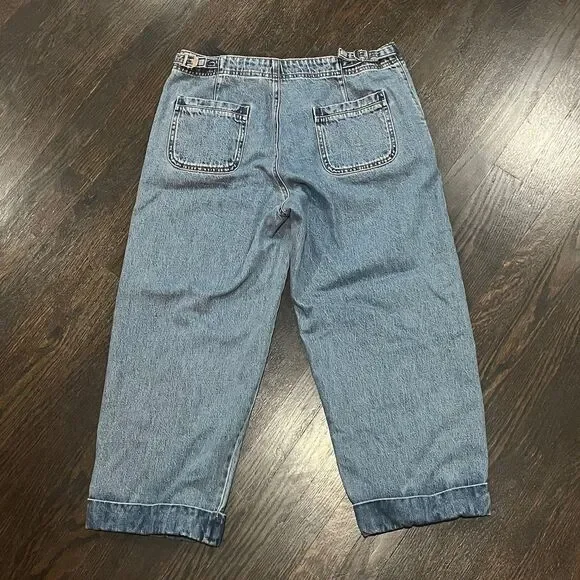 Levis Jeans Womens 12 Blue Buckle Back Cropped High Rise Denim 32x24 Y2K Batwing - Picture 2 of 9